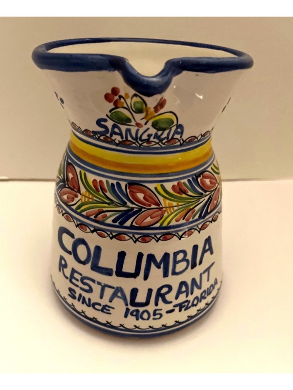 Columbia Restaurant Sangria Pitcher Brightly Colored Red Blue Green Vintage